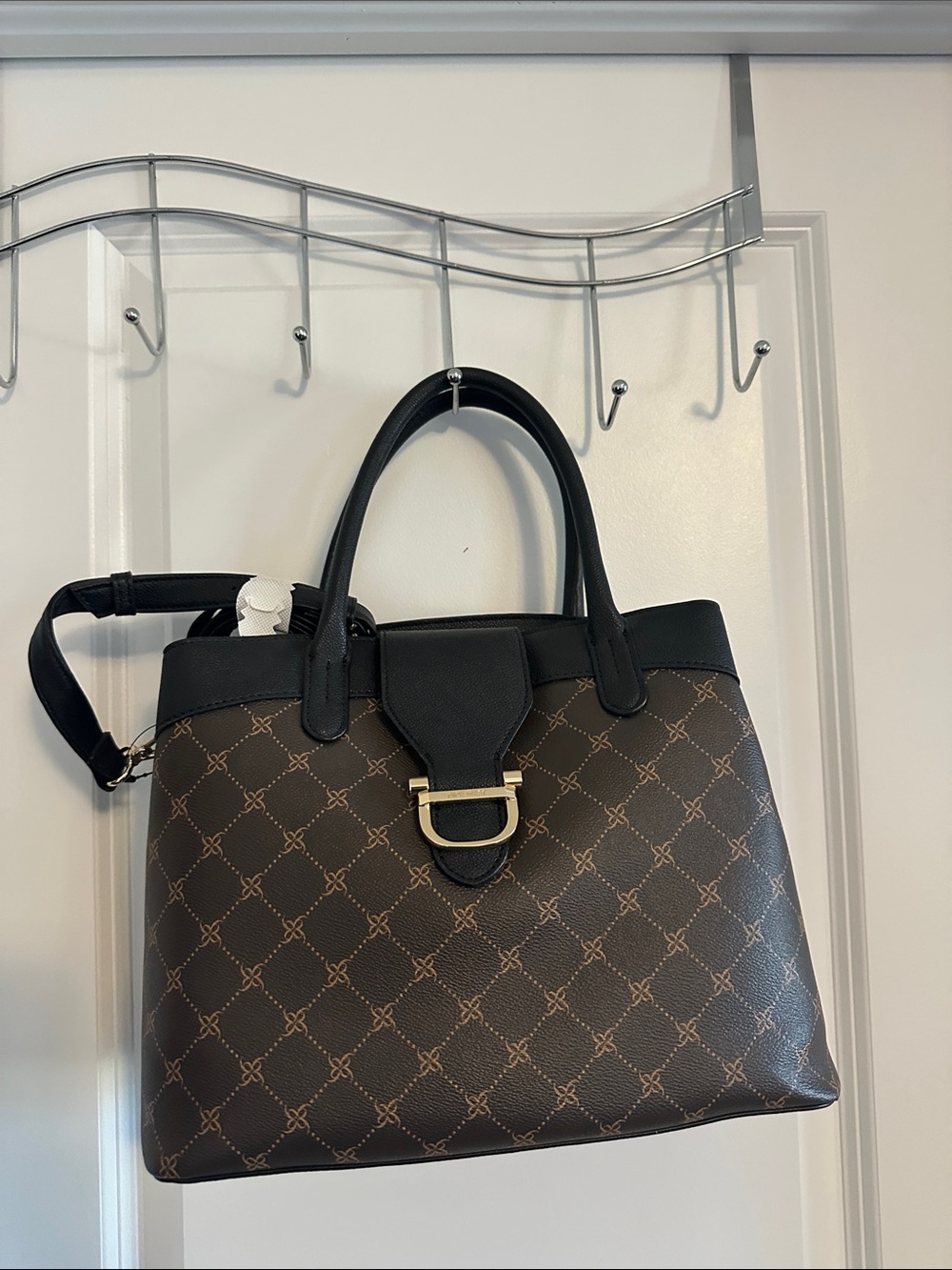 Nine West Geometric Satchel in Brown & Black